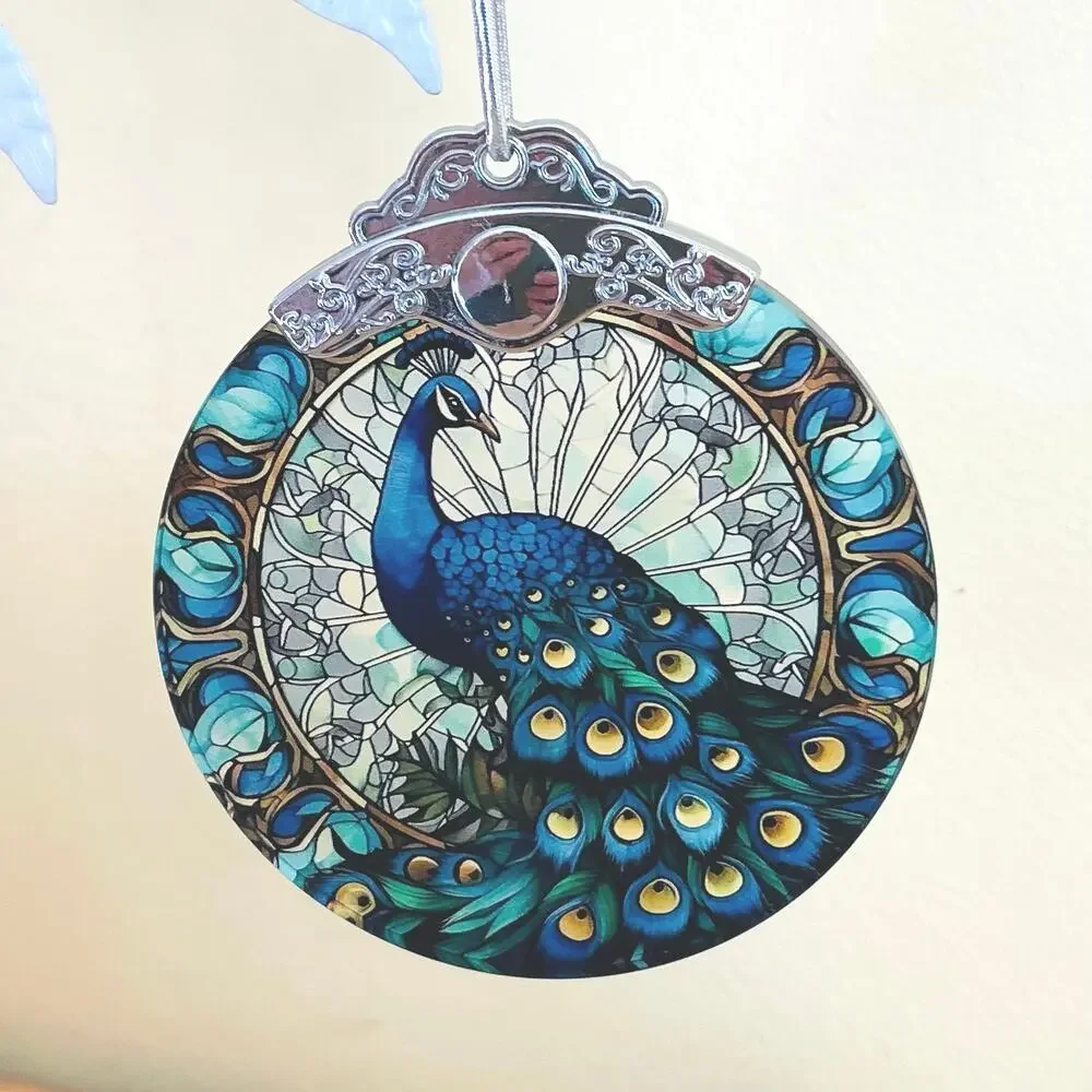 Glass Peacock Window Ornament Suncatcher Stained Glass Style Christmas Ornament